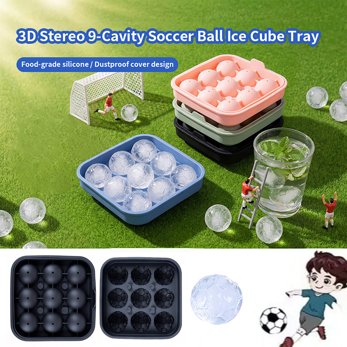 Party Games Easy - 1Pcs Football-Themed Silicone Ice Tray, 9-Cavity