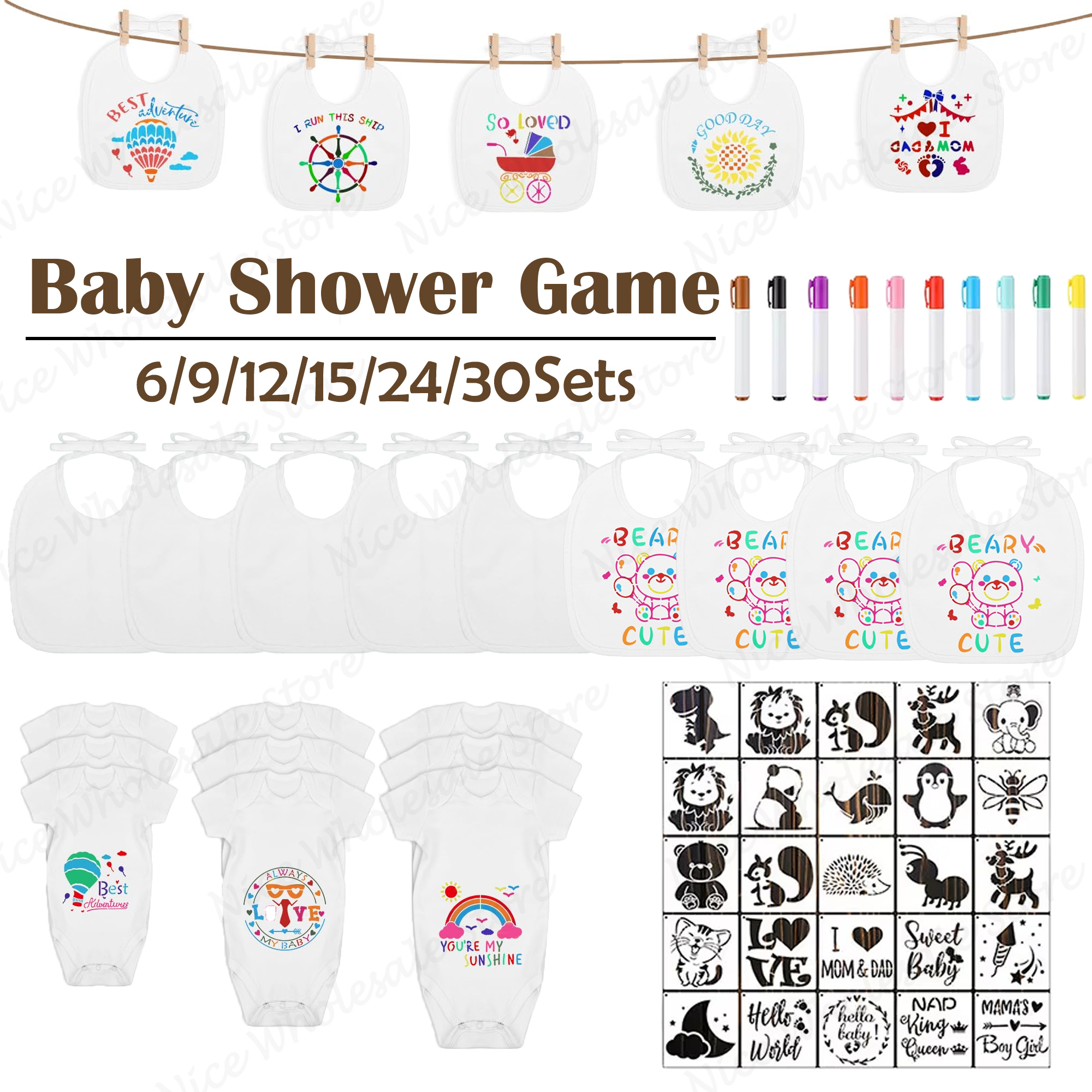 6-30Sets Baby Shower Games Bib - مراجعة Party Games No Supplies وسعره